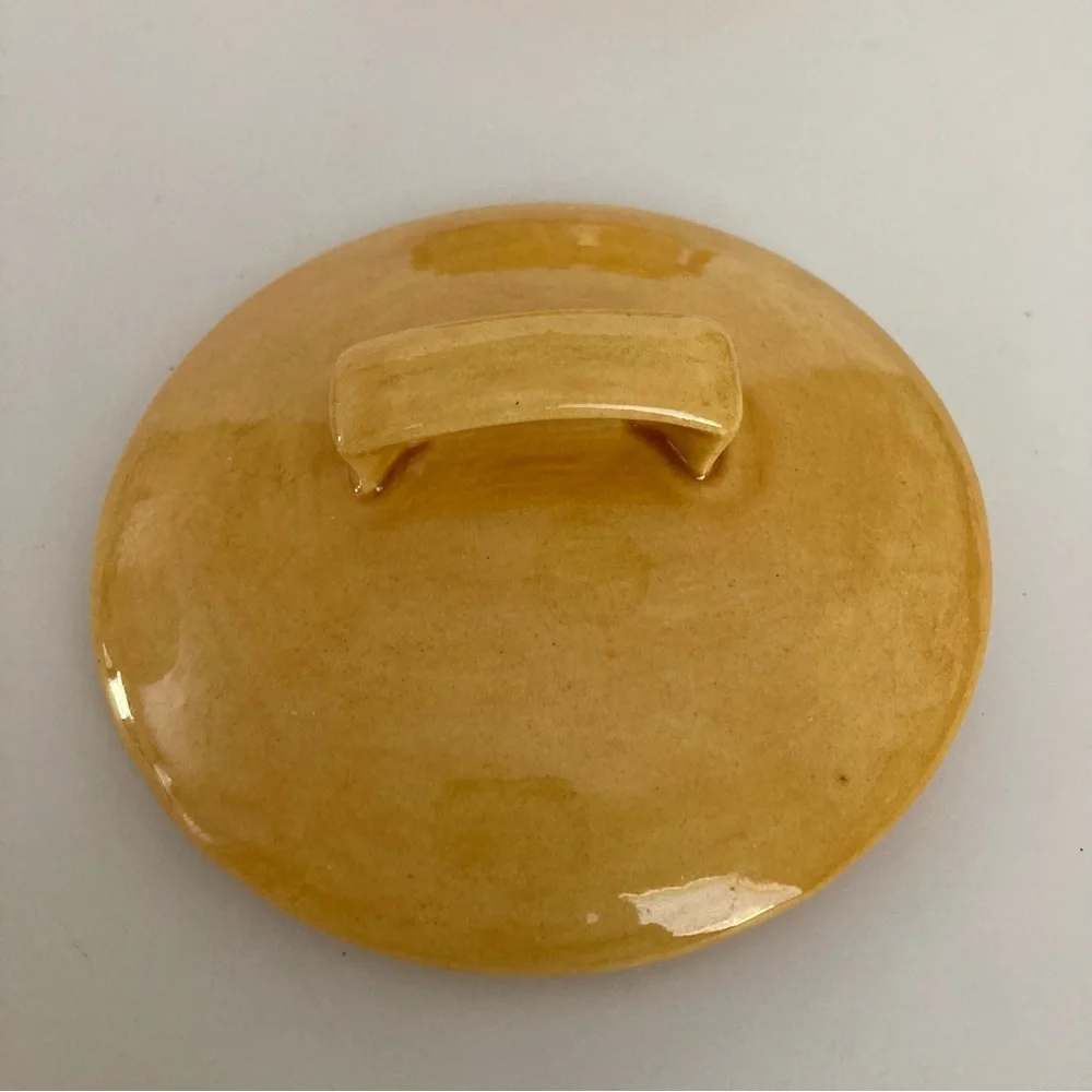 Small Vintage Yellow Ceramic Casserole Crock Trinket Dish
